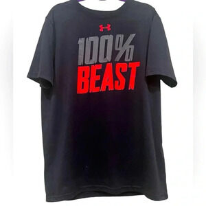 Under Armour T-shirt 100% beast graphic shot sleeves loose fit youth size Largr